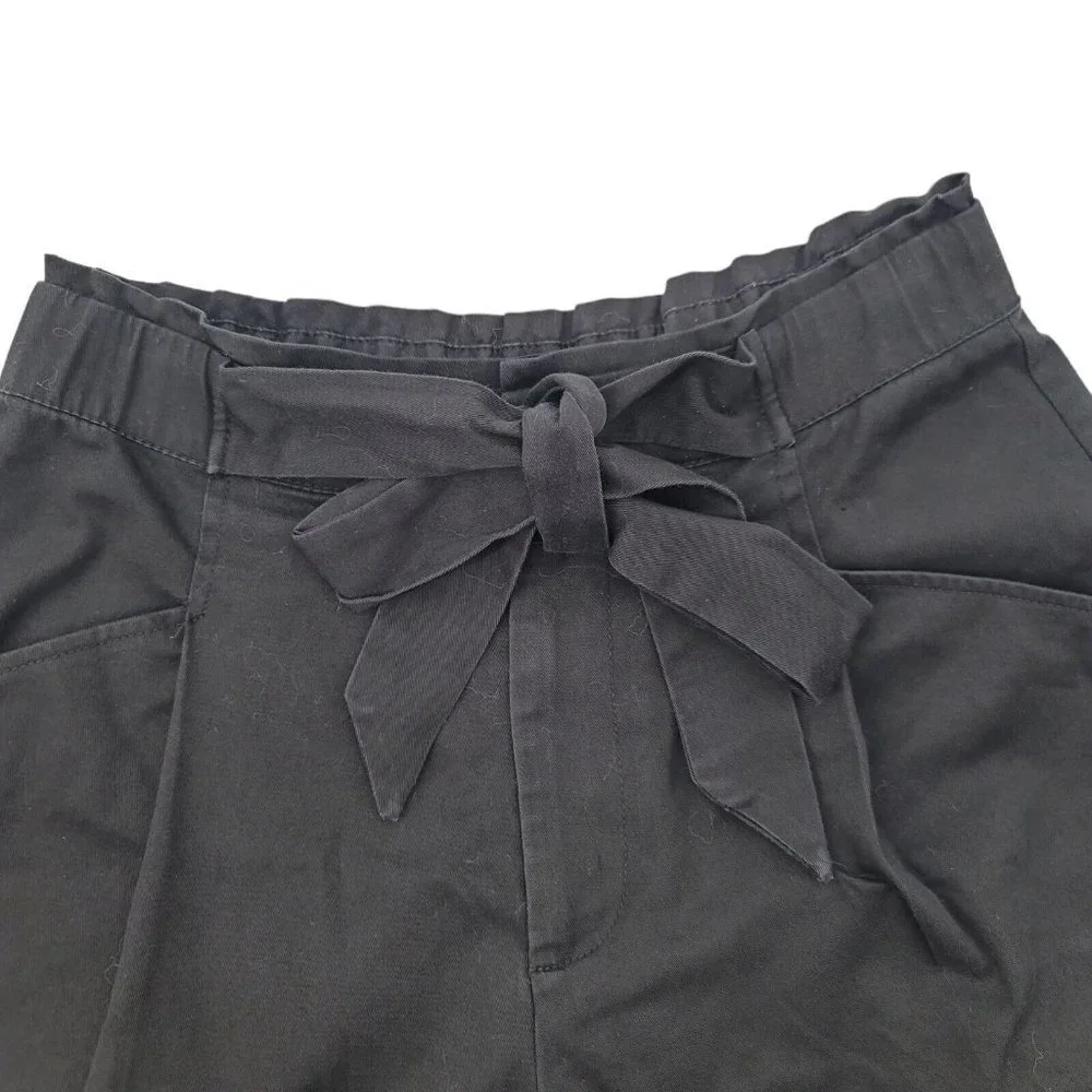 Zara Shorts Womens High Rise Elastic Waist Black Small Bow Knot Tie Pockets - Picture 4 of 10